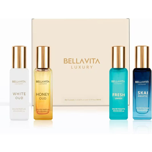 Beautiful Life Luxury Unisex Cologne Gift Set (4X20Ml) | Vanilla & Oud Fragrance Includes Honey OUD, SKAI, FRESH & White OUD | Mini Perfumes & Spicy Vanilla Perfume Oil | Travel Size Edition Perfume, Christmas Gifts